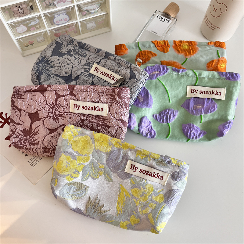 Travel Accessories Pouch For Women - Franse Reliëf Bloemen Reizen Cosmetische Opbergtas