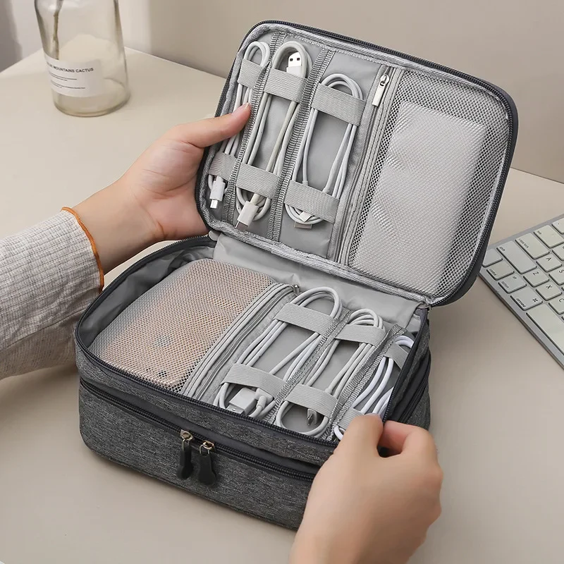 Travel Ziplock Bags - 3-laags draagbare USB-lijnhouder Tas Travel Power