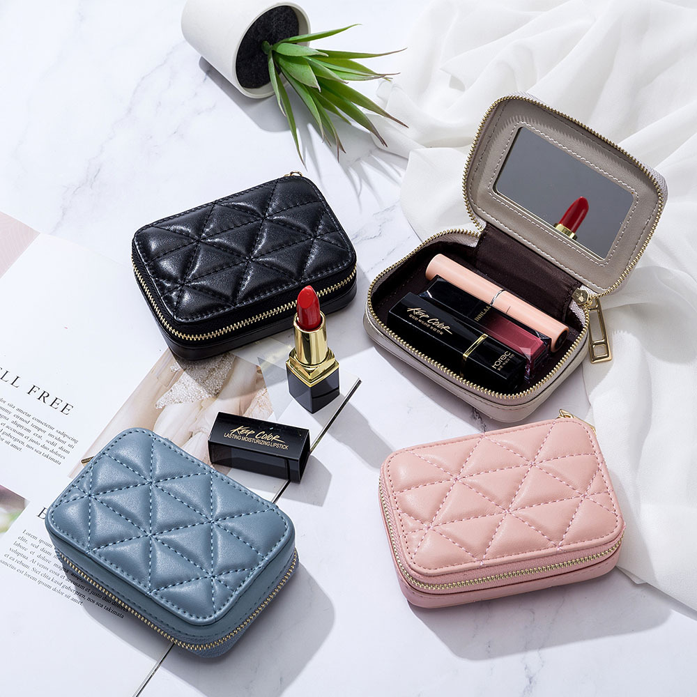 Travel Ziplock Bags - Nieuwe Pu Lipsticks Opbergtas Met Spiegel